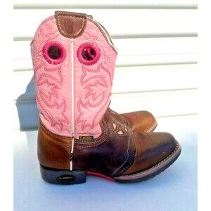 El General Girls Western Mid-Calf Pink Leather Embroidered Cowgirl Boots Sz 9.5T